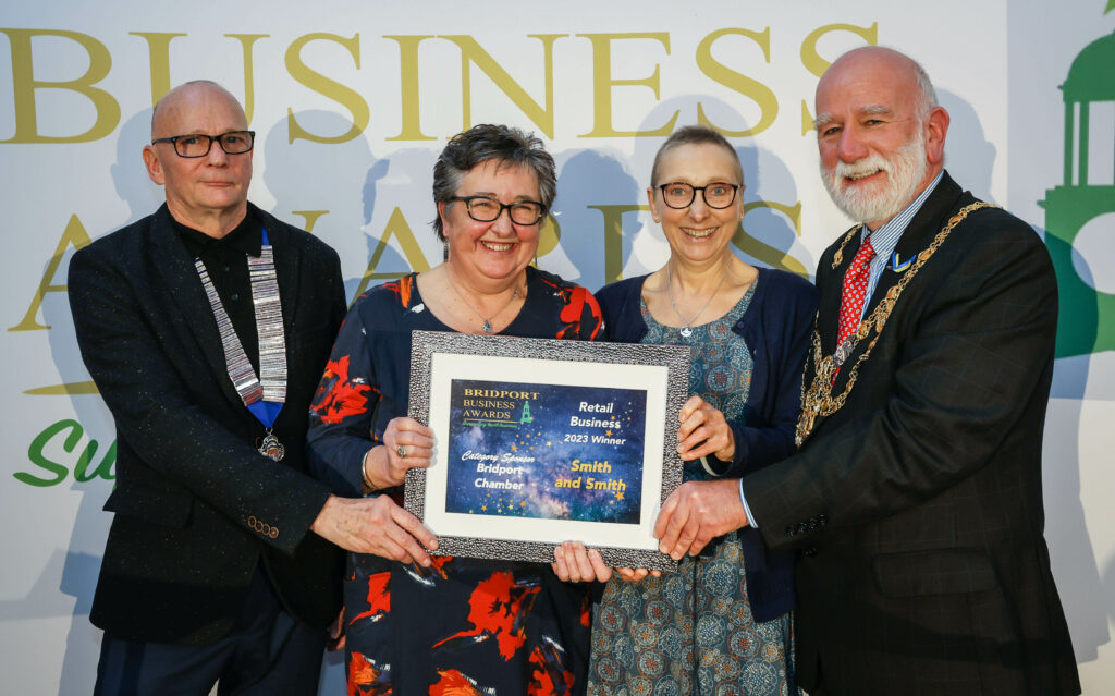 Bridport Business Awards 2023 at Highlands End Holiday Park. Retail Business winner Smith and Smith.